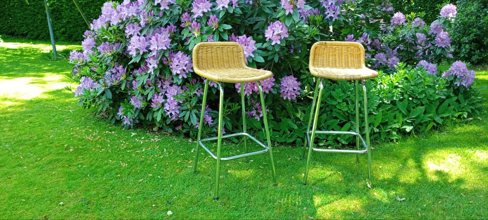 Vintage Rotan Barkrukken, Barstoelen, sixties, seventies, 2 krukken, Ophalen, 60 tot 90 cm