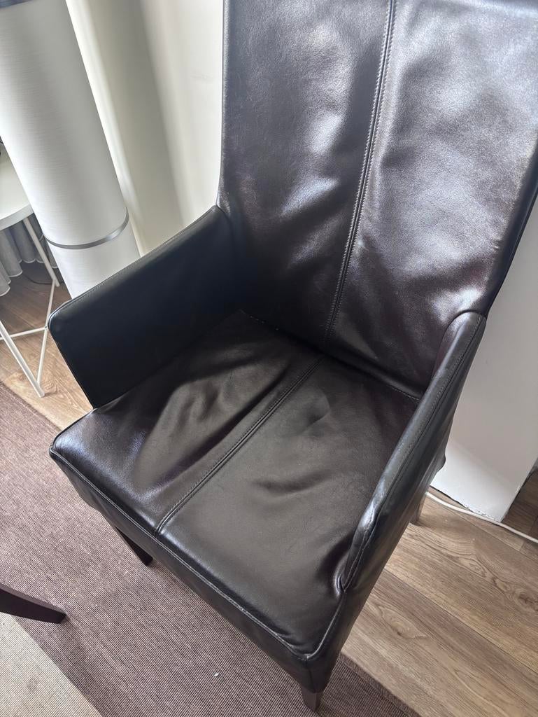Leren eettafel stoelen 6 stuks, Ophalen, Gebruikt, Bruin, Leer