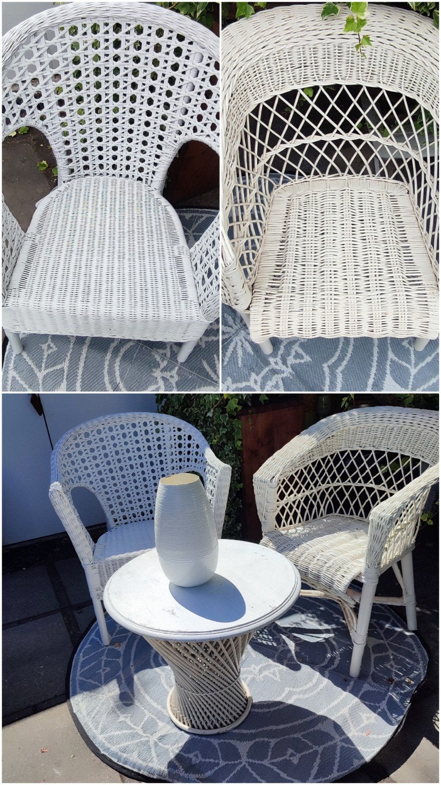 Wit riet / rotan tuinset (zithoek 2 stoelen + tafel), Gebruikt, Rotan, Stoel, Tuinset