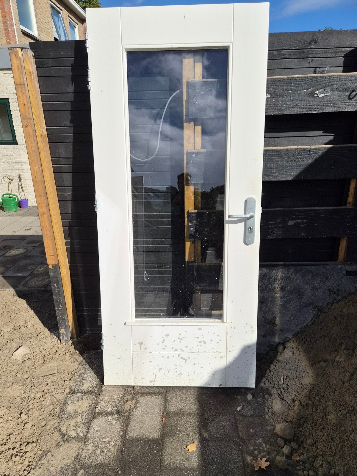 Witte Buitendeur met Glas en Hang- en Sluitwerk, Gebruikt, 80 tot 100 cm, Ophalen of Verzenden, Buitendeur