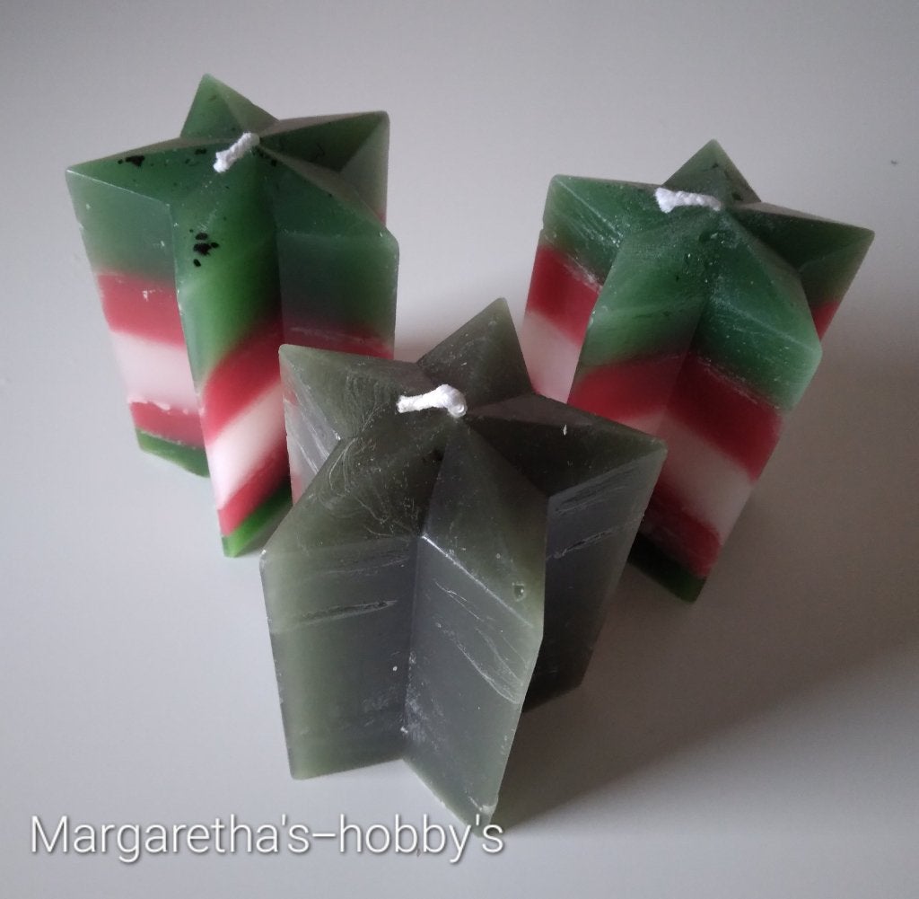 Ster 5 punt Van 100% gerecycled kaarsvet, 10 cm, Overige materialen, Meerkleurig, Overige merken