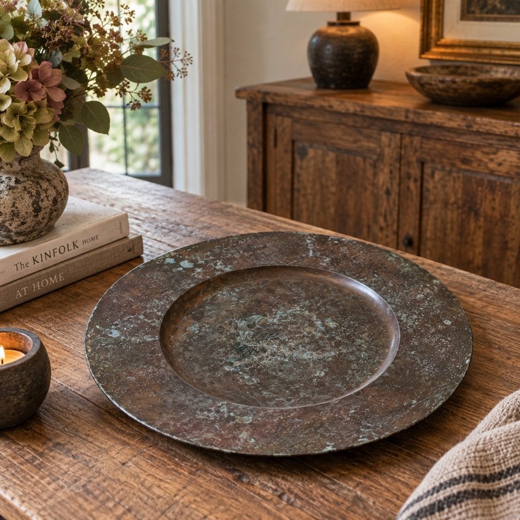 Grote oude koperen/messing schaal met prachtig patina, Antiek en Kunst, Ophalen of Verzenden