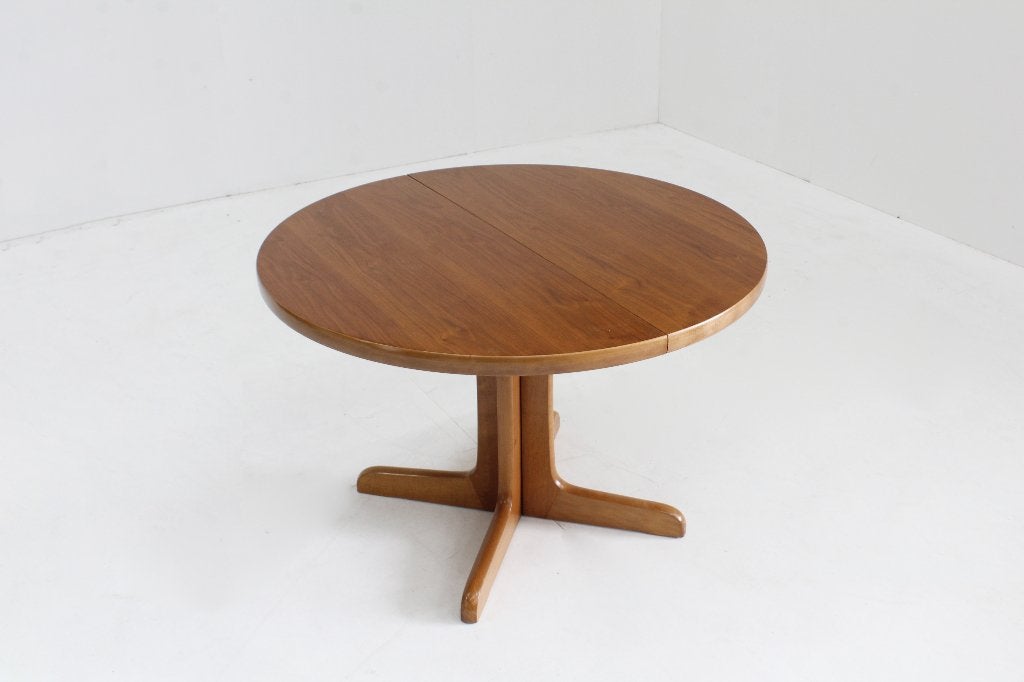 Vintage Deense ronde uitschuifbare eettafel tafel, Ophalen, Gebruikt, 200 cm of meer, 50 tot 100 cm