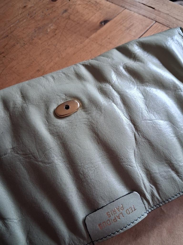 Ted Lapidus Paris Clutch - Lichtgroen Leer envelop tas, Ophalen of Verzenden, Gebruikt, Groen, Avondtasje