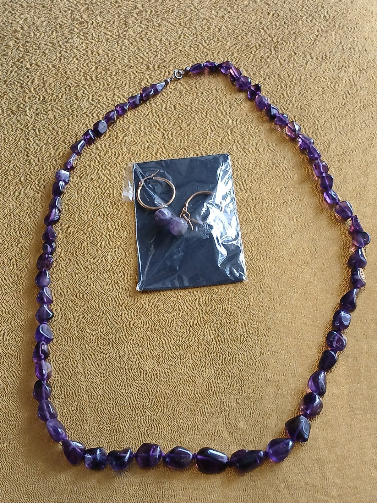 Amethist ketting en oorbellen, Ophalen of Verzenden, Zo goed als nieuw, Paars, Steen of Mineraal