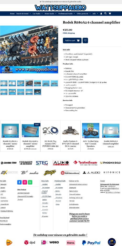 Rodek R680A2 6 kanaals versterker, Auto diversen, Autospeakers, Gebruikt, ., Ophalen of Verzenden, .