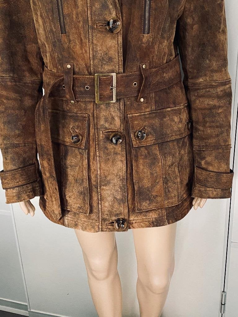 J578 Vintage maat 42=L echt-leren jas winterjas leer parka, Bruin, Maat 42/44 (L), Ophalen of Verzenden, Zo goed als nieuw