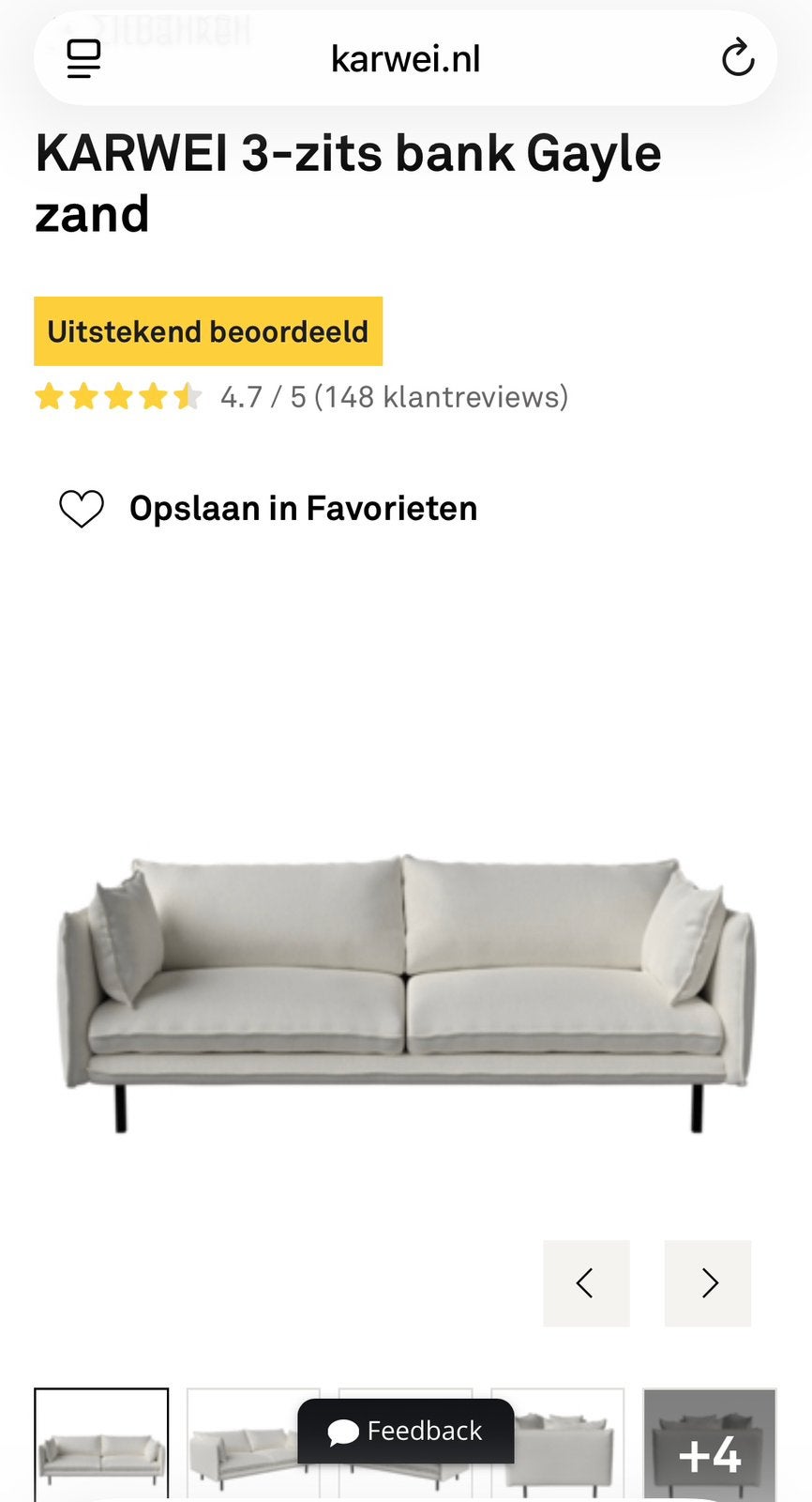 Karwei 3-zits bank Gayle in zand/ecru kleur, Huis en Inrichting, Banken | Bankstellen, Ophalen, Gebruikt, Driepersoons, 75 tot 100 cm