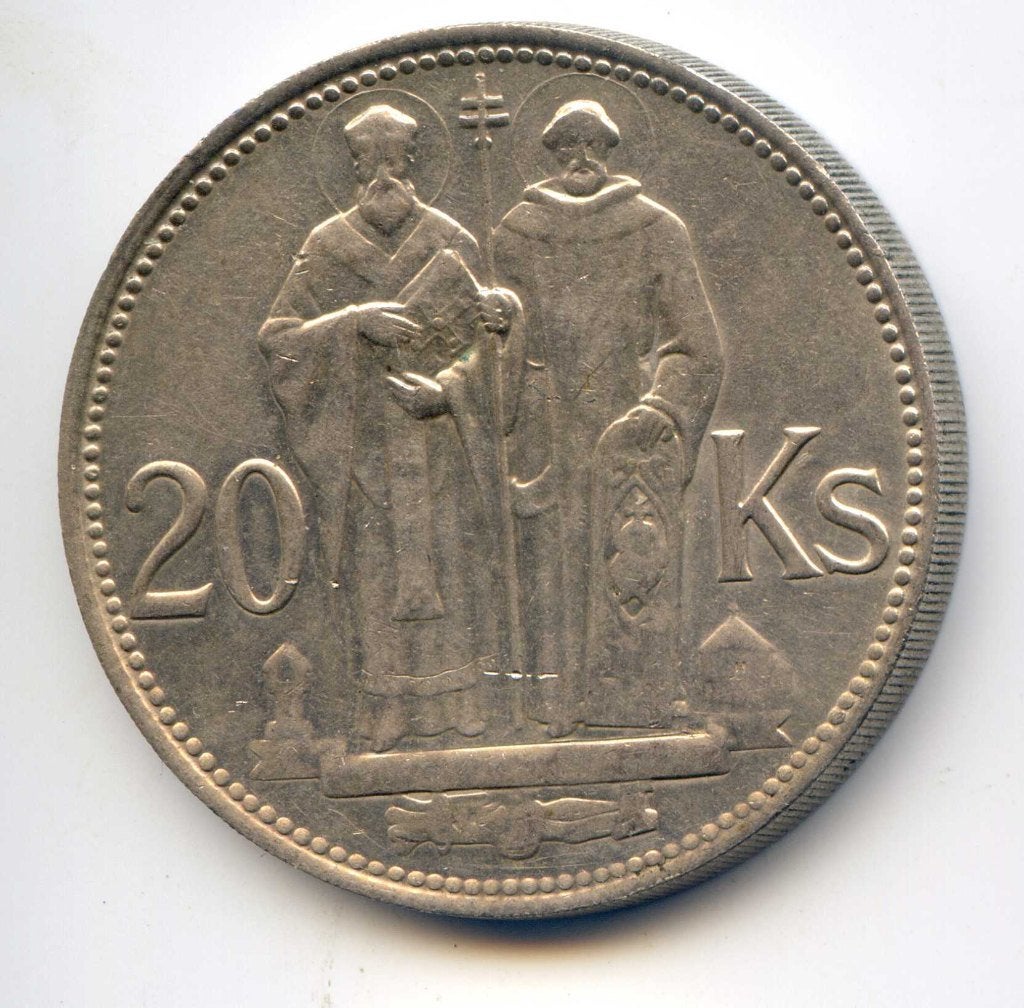 Slowakije 20	Korun	1941  Sint Kyrill en Sint Methodius, Ophalen of Verzenden, Overige landen, Zilver
