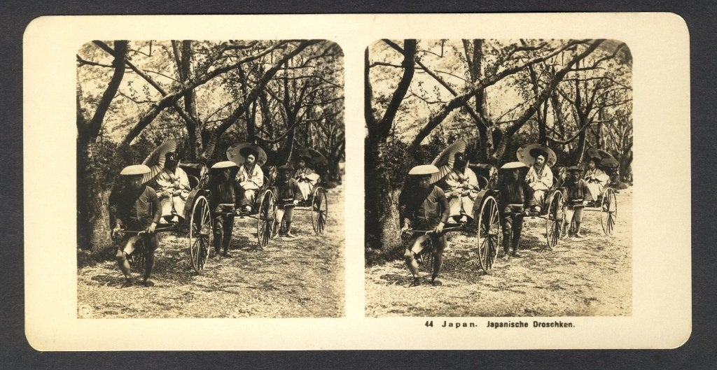 Japan ~ 1900, Stereoview: Japanse Taxi, Verzamelen, Gebruikt, Foto, Voor 1940, Buitenland