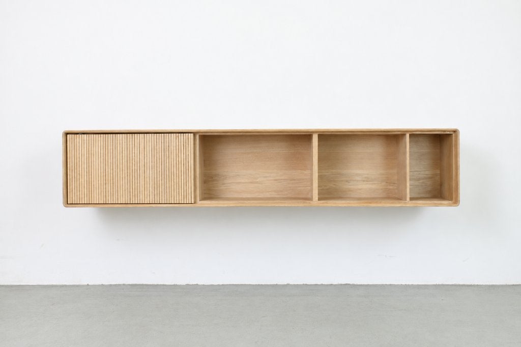 Artisan Jantar tv meubel, Eiken-wit pigment, Ophalen, 150 tot 200 cm, Eikenhout, Nieuw