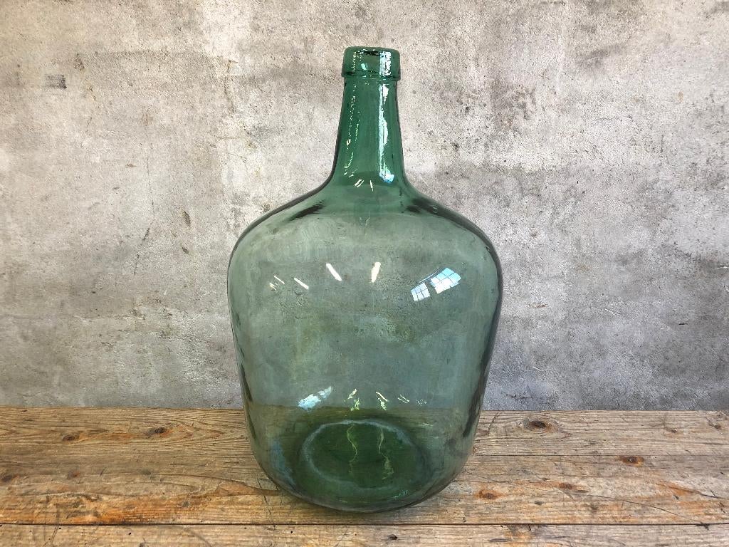 Mooie brocante flesvaas | gistingsfles | bolvaas Frankrijk, Gebruikt, Ophalen of Verzenden, Glas, Minder dan 50 cm