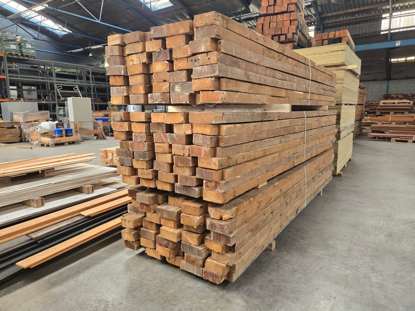 Balkhout 7,5x22,5x380cm - €6 p/m1, Ophalen, Gebruikt, Balk, Overige houtsoorten