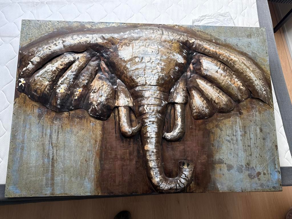 Metalen Olifant Schilderij - Wanddecoratie, Ophalen of Verzenden