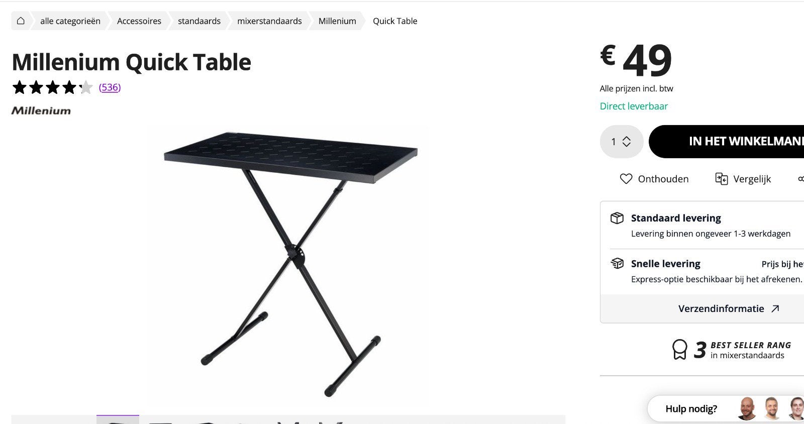 2x Millenium Quick Table with Gravity Transport Bag, Ophalen of Verzenden, Zo goed als nieuw
