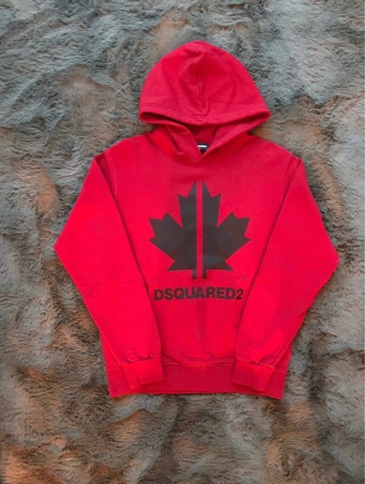 Dsquared2 Hoodie Rood met Zwart Maple Leaf Logo, Kinderen en Baby's, Kinderkleding | Maat 164, Jongen of Meisje, Trui of Vest