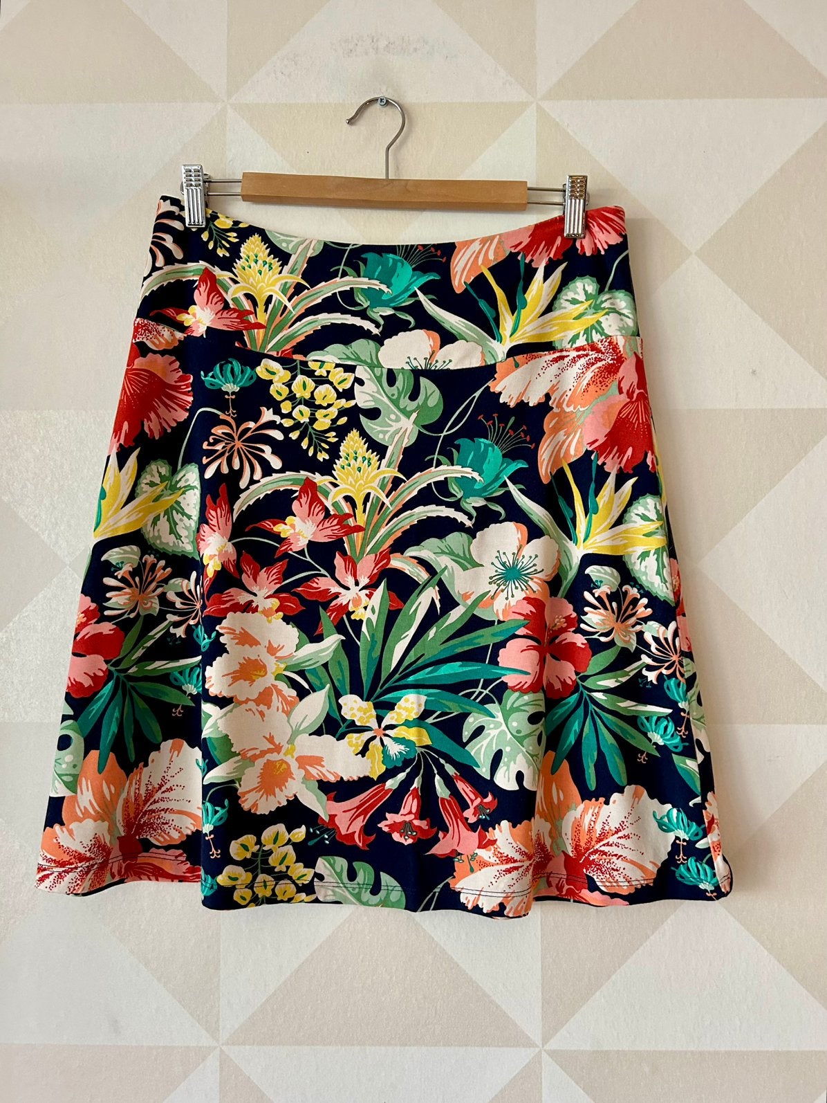 King Louie Border Skirt blauw tropisch L/40 zgan, Meerkleurig, Maat 42/44 (L), Ophalen of Verzenden, Zo goed als nieuw
