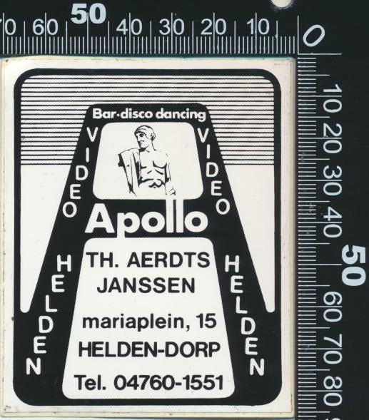 Sticker: Bar Disco Dancing Apollo - Helden Dorp (2), Ophalen of Verzenden, Zo goed als nieuw, Bedrijf of Vereniging