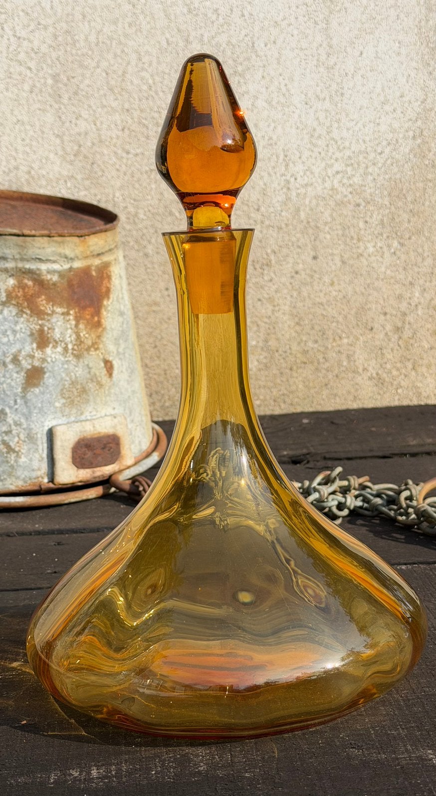 La Rochêre Karaf Amberkleurig Glas Frankrijk vintage MCM, Ophalen of Verzenden