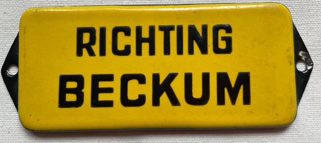 Oud TET emaille plaatje schildje bordje RICHTING BECKUM bus, Verzenden