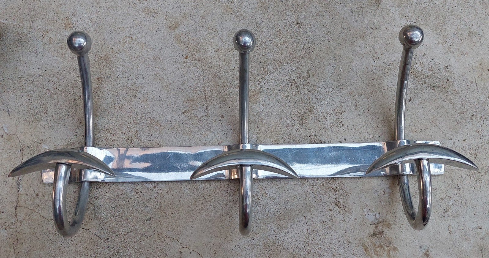 Vintage metal wandkapstok met 3 haken, Wandkapstok, Gebruikt, Ophalen of Verzenden, Minder dan 100 cm