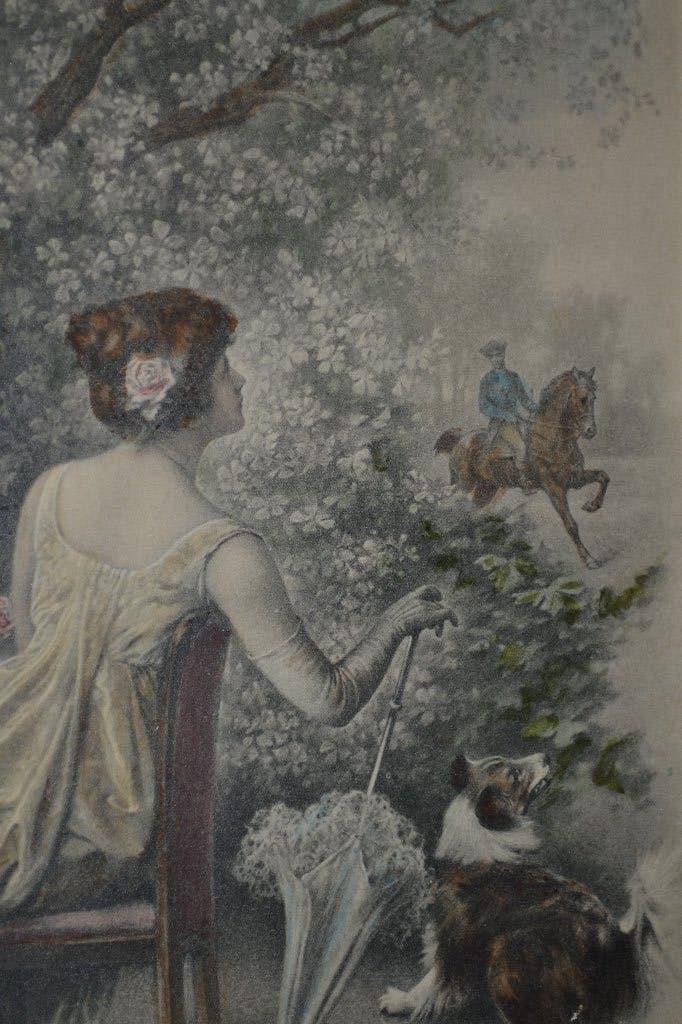 frk 1908 vrouw parasol hond schotse collie seringen boom, Ophalen of Verzenden, Voor 1920, Gelopen, Sterren en Beroemdheden