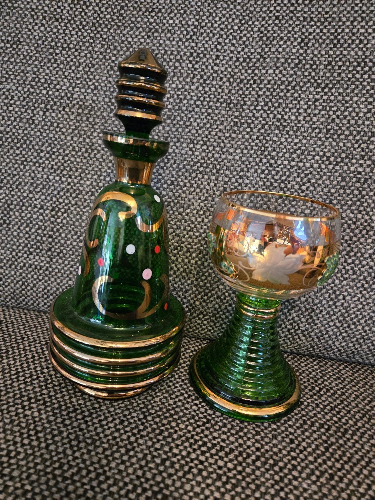 Groen Glas Karaf + Glas, Vintage Set., Ophalen of Verzenden