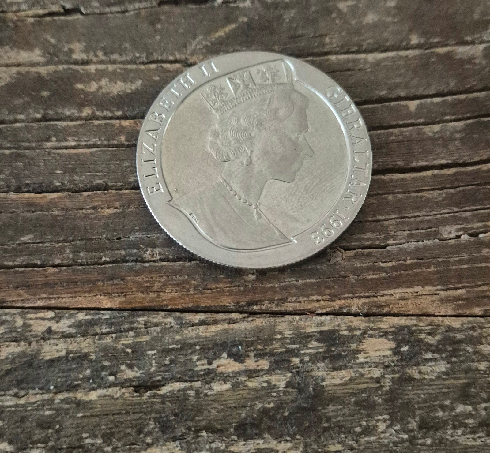 Munt Elizabeth 2e  Gibraltar 1993, Postzegels en Munten, Ophalen of Verzenden, Overige landen, Losse munt, Zilver