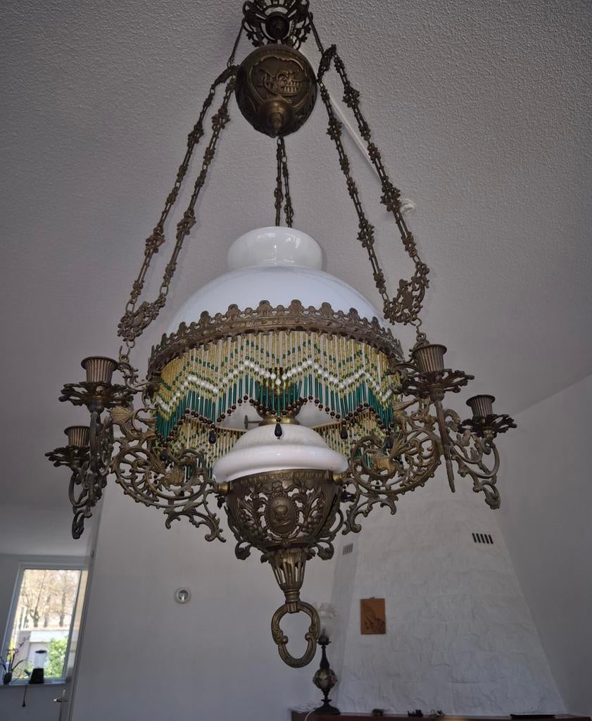 Antieke Art Nouveau Olie Hanglamp early 1900, Antiek en Kunst, Ophalen of Verzenden