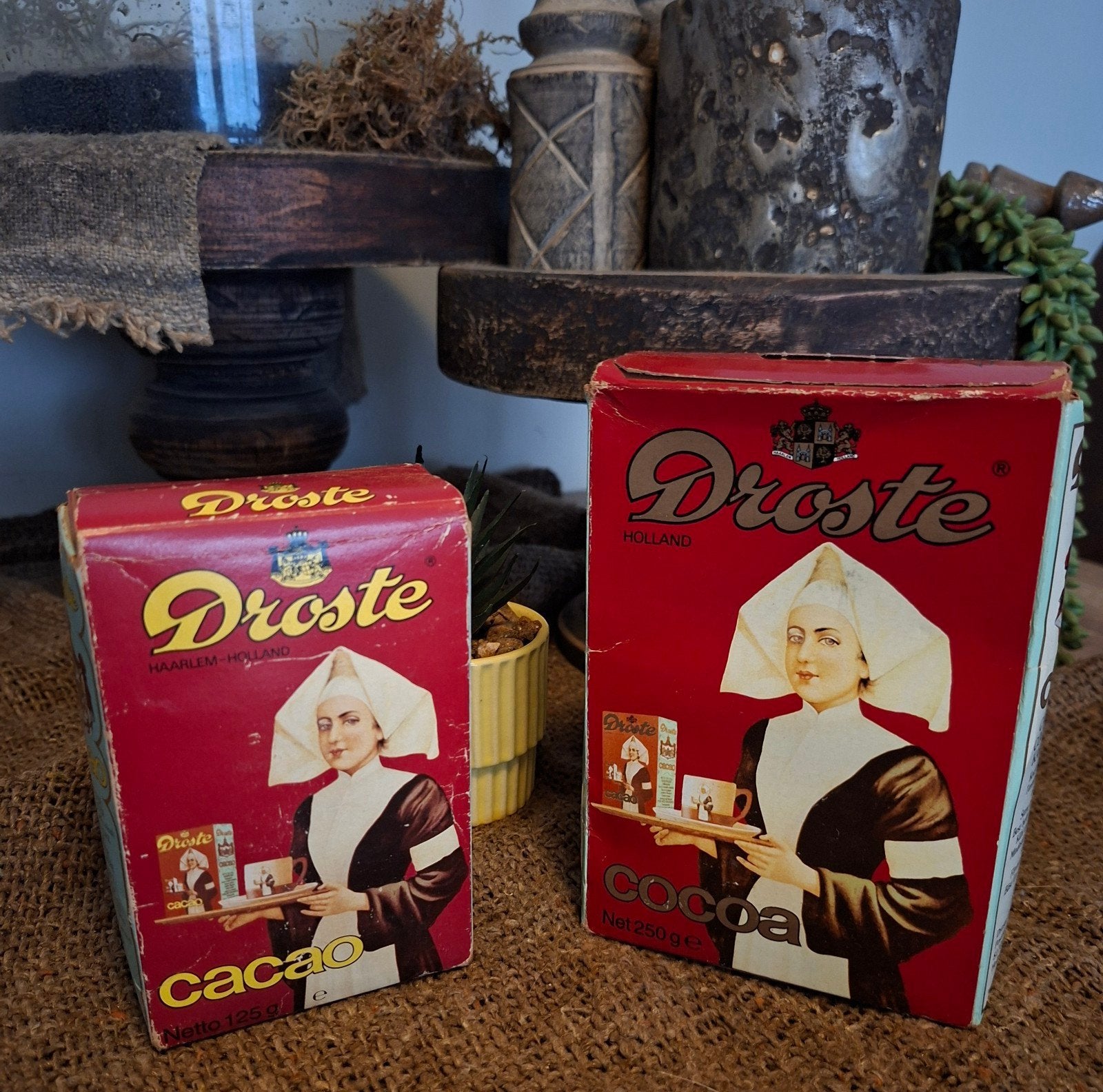 Vintage Droste Cacao oude verpakking  gevuld  - Set van 2, Antiek en Kunst, Ophalen of Verzenden