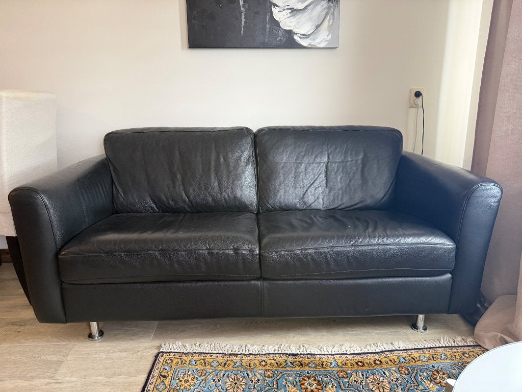 Tweezitsbank van echt leer, Ophalen, Gebruikt, 150 tot 200 cm, Tweepersoons