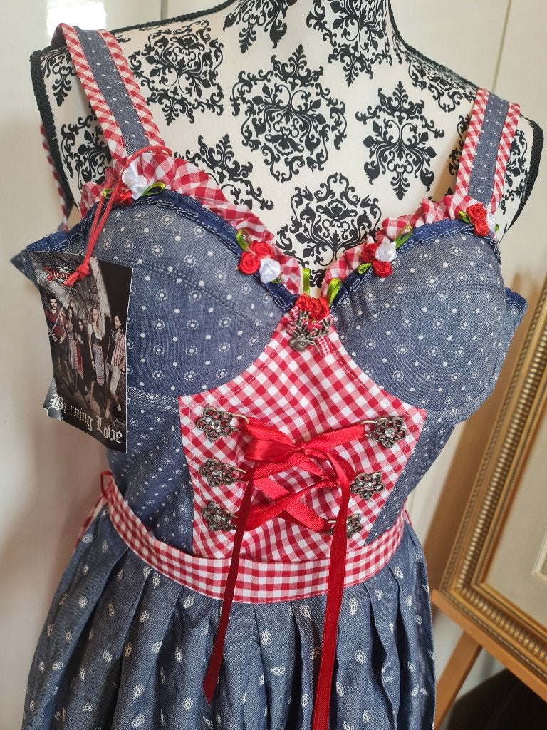 Retro Dirndl Jurk Oktoberfest Maat 34 XS, Ophalen, Blauw, Zo goed als nieuw, Maat 34 (XS) of kleiner