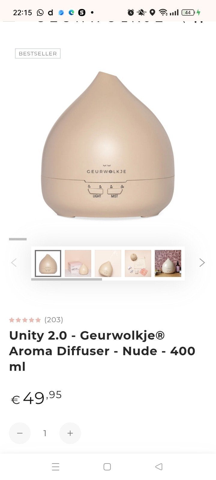 Geurwolkje Unity 2.0 Aroma Diffuser Nude 400 ml, Beige, Nieuw, Kunststof, Ophalen of Verzenden