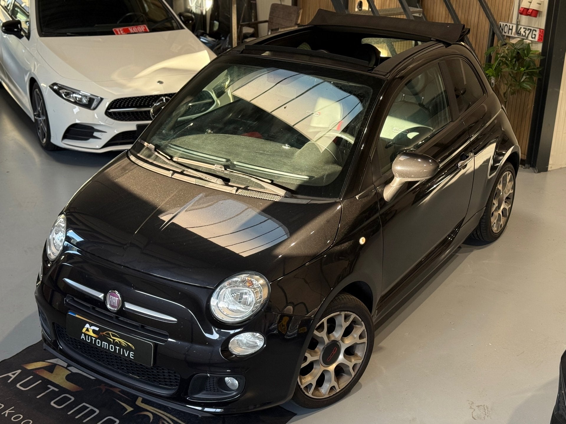 Fiat 500 C 0.9 TwinAir Turbo 500S Leder/Airco/Nap cabrio., Auto's, Gebruikt, Cabriolet, Leder en Stof, Zwart