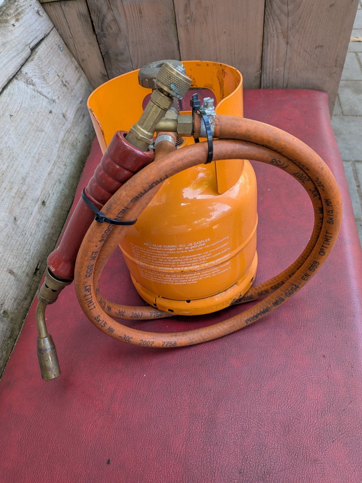 Gasbrander met gasfles - loodgieter of dakwerk, Ophalen of Verzenden, Gebruikt