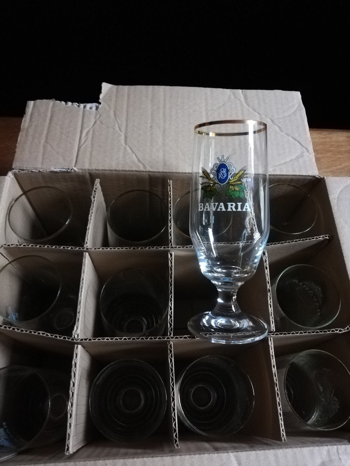 retro logo bavaria glazen op voet (set van 12st), Verzamelen, Ophalen of Verzenden, Gebruikt