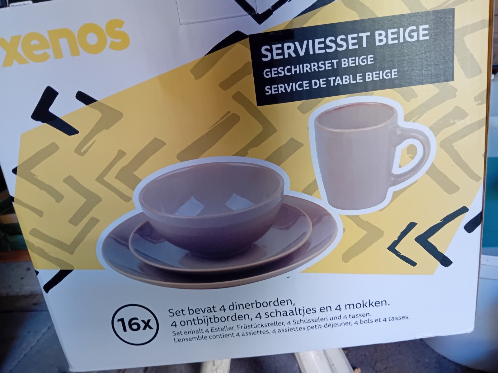 Xenos Servies Beige 16-delig - Nieuw in doos, Ophalen, Overige merken, Keramiek, Nieuw