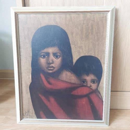 Retro schilderij van 2 kinderen door Beatrix van Belleghem65, Antiek en Kunst, Ophalen of Verzenden
