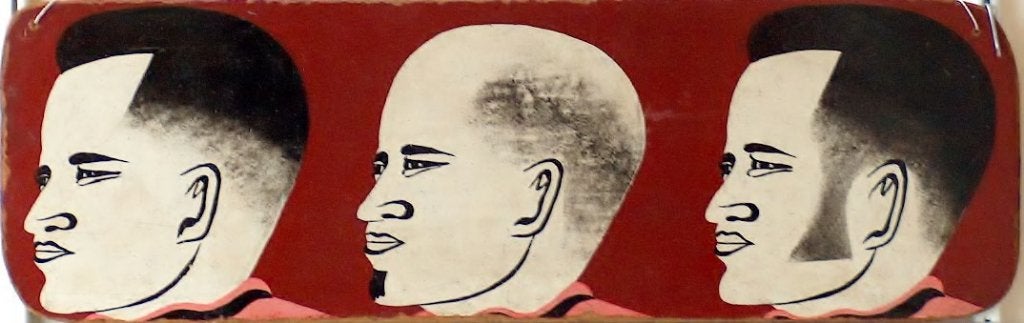 Afrikaans reclamebord, kappersbord, 20 cm, Afrika, Overige typen, Geschilderd
