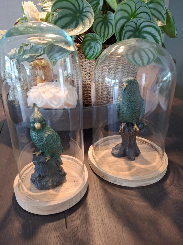 2 glazen stolpen met vogeltjes, Huis en Inrichting, Woonaccessoires | Stolpen, Ophalen, Zo goed als nieuw