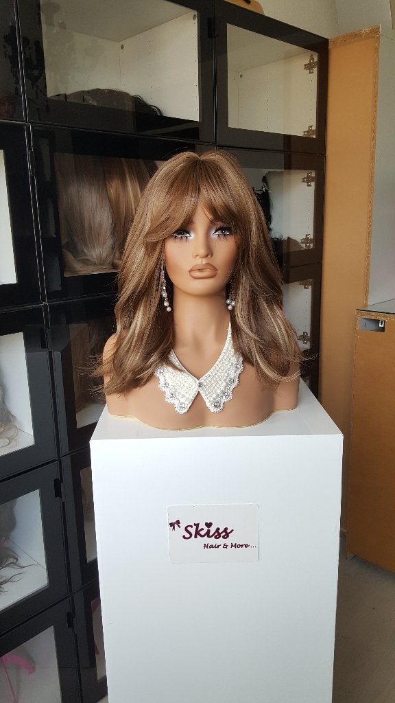 Pruik Pony/Lok: Midden Bruin met Lichtere Plukjes - 50cm, Ophalen of Verzenden, Nieuw, Pruik of Haarverlenging