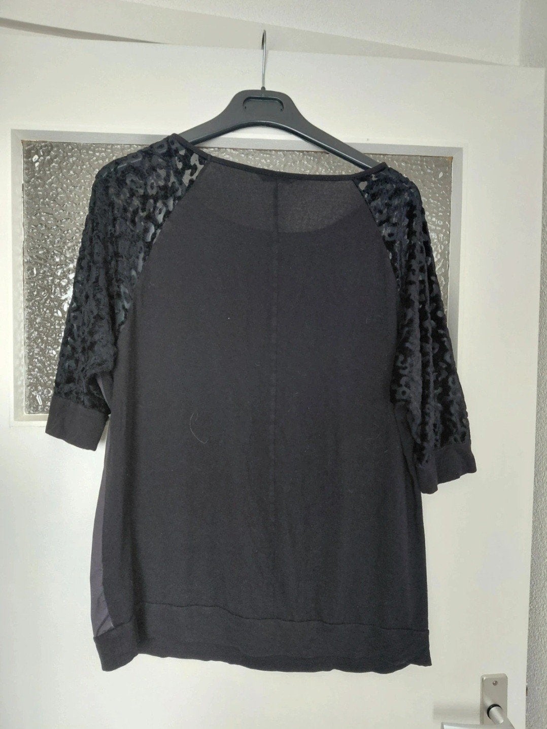 Zwarte tuniek met print en fluwelen mouwen - Miss Etam XL, Zwart, Maat 46/48 (XL) of groter, Ophalen of Verzenden, Zo goed als nieuw