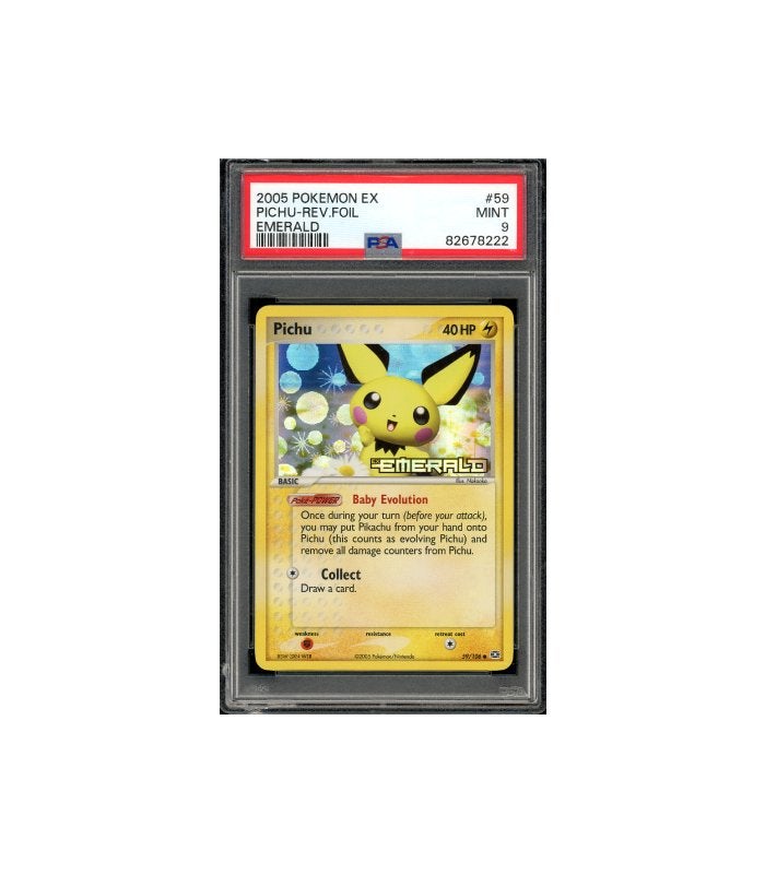 Pokemon Pichu Reverse Holo EX Emerald #59 PSA 9, Ophalen of Verzenden, Zo goed als nieuw, Losse kaart, Foil