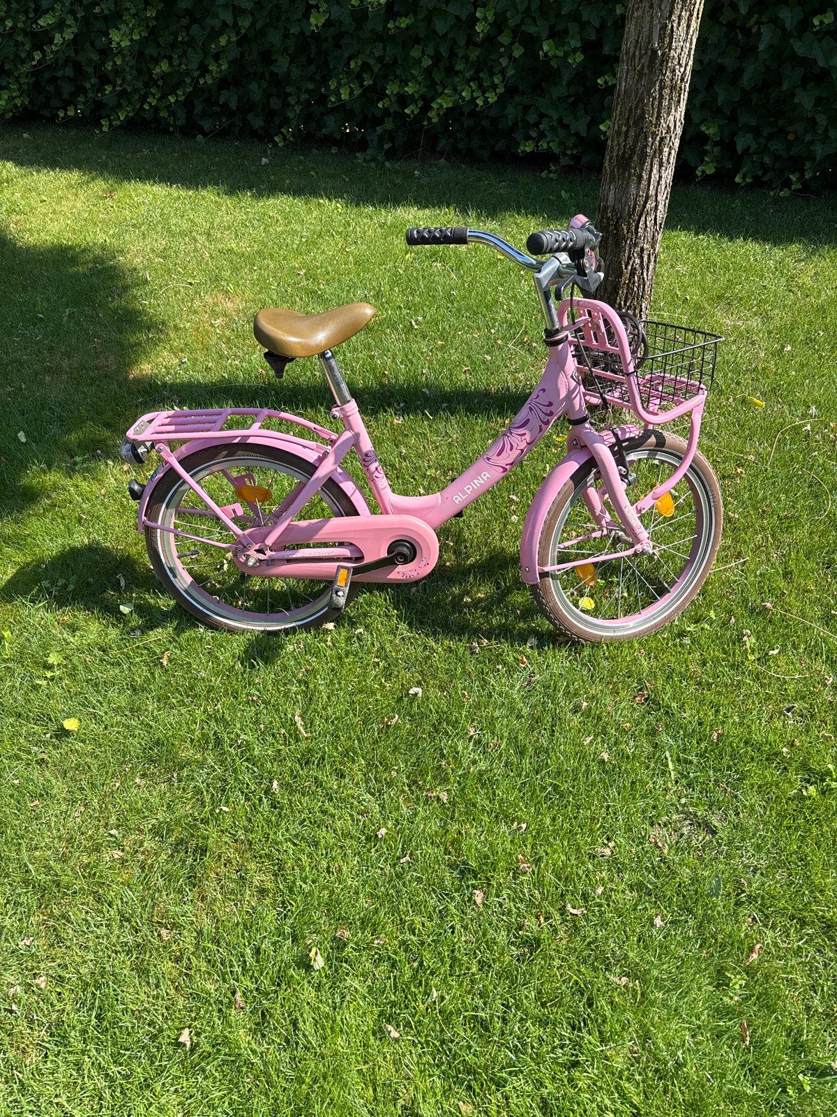 Roze Alpina meisjesfiets 18 inch met mandje en bagagedrager, Fietsen en Brommers, Ophalen, Gebruikt, Terugtraprem, 18 inch