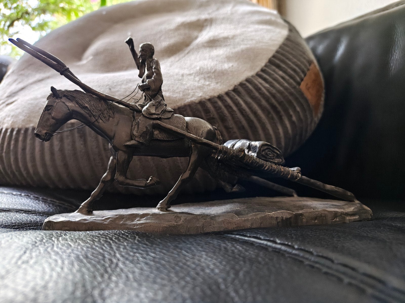 Vintage Tinnen Beeld: Indiaan te Paard, Made in U.S.A., Ophalen of Verzenden, Handgemaakt, 20 - 50 cm, Beeld