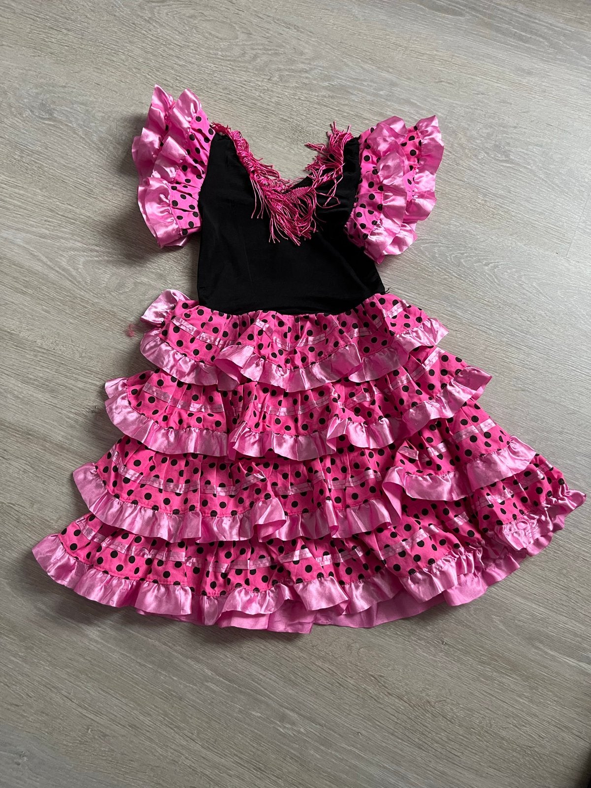 Flamenco jurk roze met zwarte stippen, Ophalen, Gebruikt, Meisje