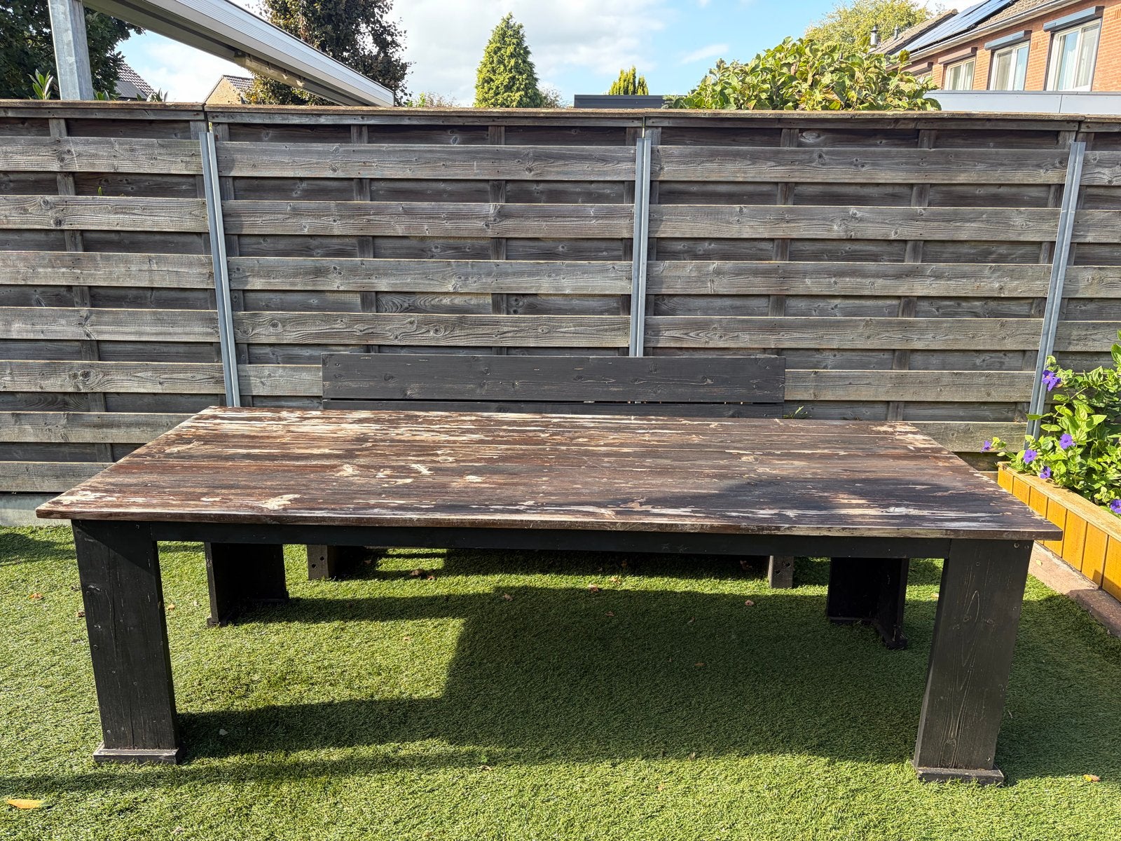 Steigerhouten tuintafel met tuinbank - opknapper, Tuin en Terras, Gebruikt, Steigerhout, Ophalen of Verzenden, Bank