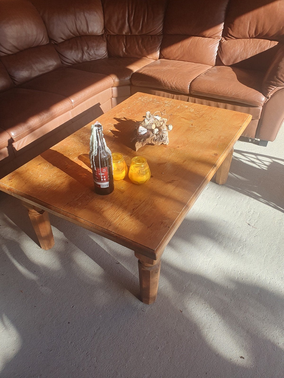Geloogd grenen salontafel, Ophalen, Gebruikt, 100 tot 150 cm, 50 tot 100 cm