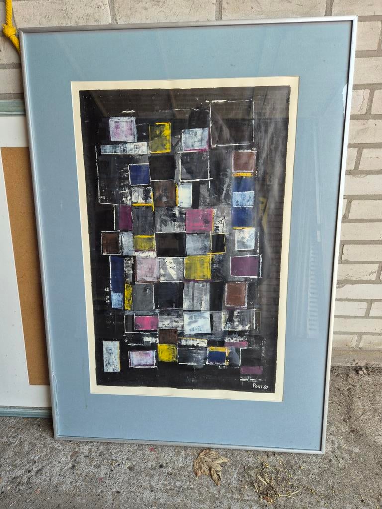 Abstract Kunstwerk zeefdruk 'Post 81' - Ingelijst, Ophalen of Verzenden
