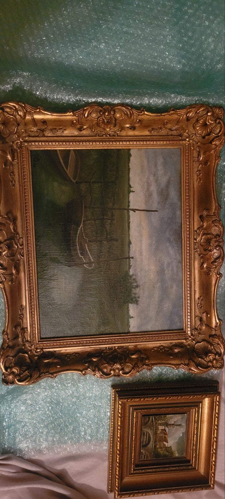 Gesigneerd schilderij: Bootje op water met barok lijst, Ophalen, Bijzondere lijst, Maritiem / water